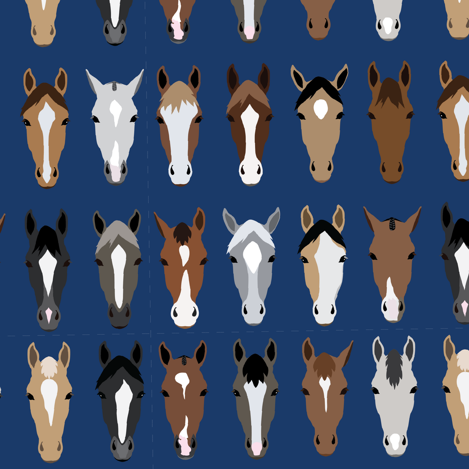 Horse Faces On Navy