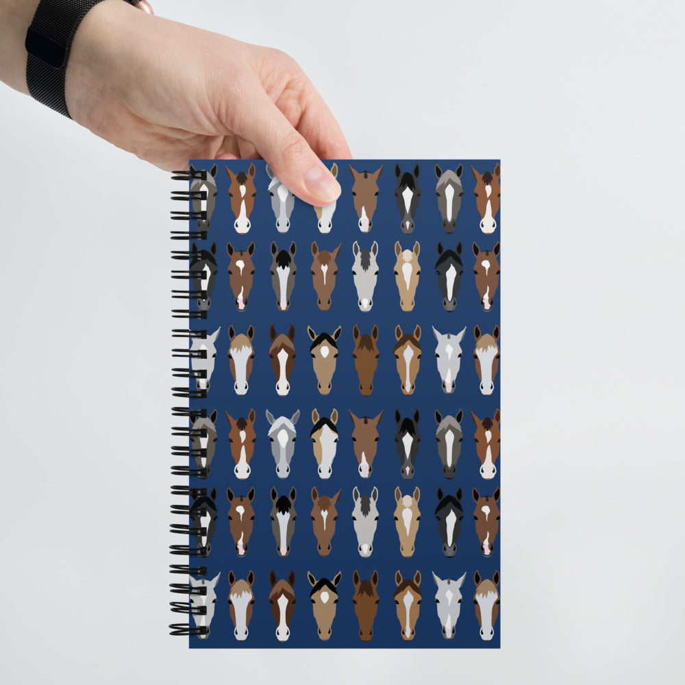Horse Faces On Navy Spiral Notebook