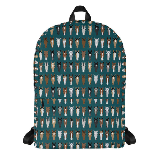 Horse Faces on Green Backpack