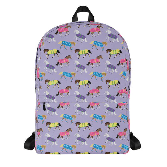 Ponies In Blankets On Lavender Backpack