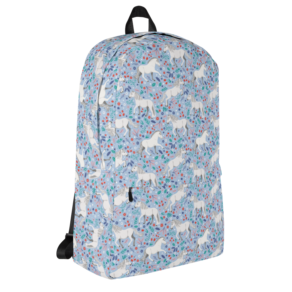 White Ponies In Flowers Backpack