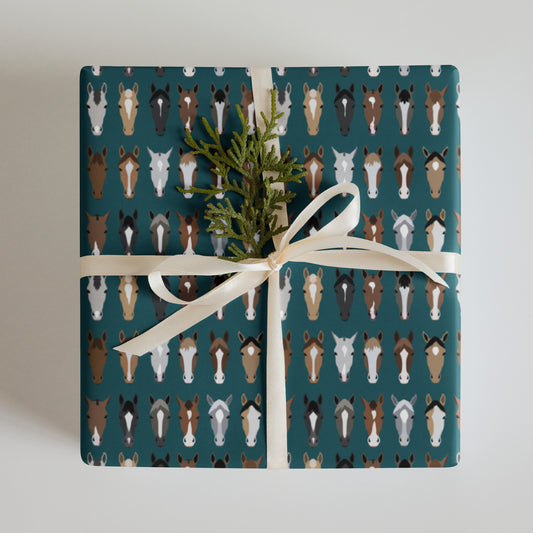 Horse Faces On Green Wrapping Paper Sheets