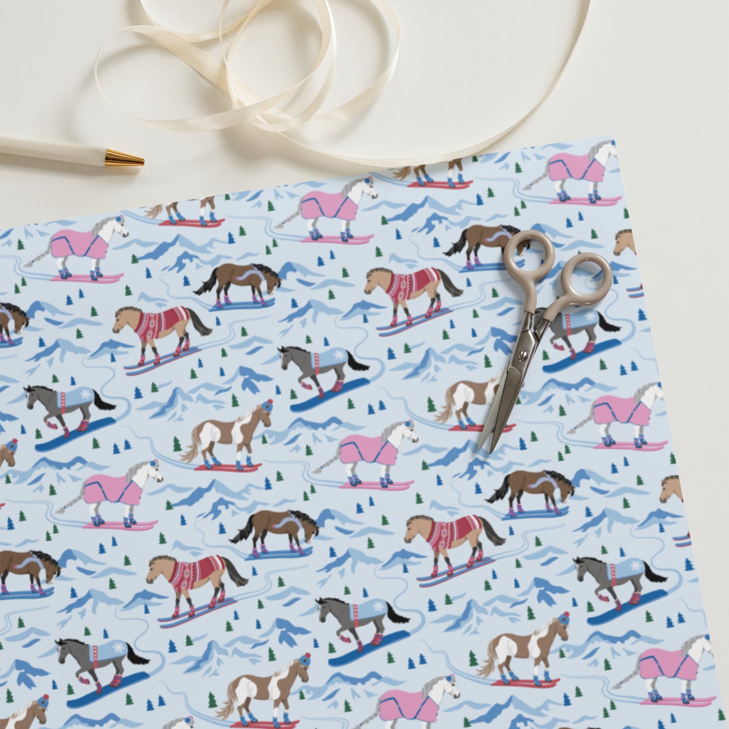 Snow Ski Ponies Wrapping Paper Sheets