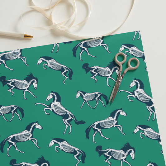 Horse Skeletons Navy & Green Wrapping Paper Sheets